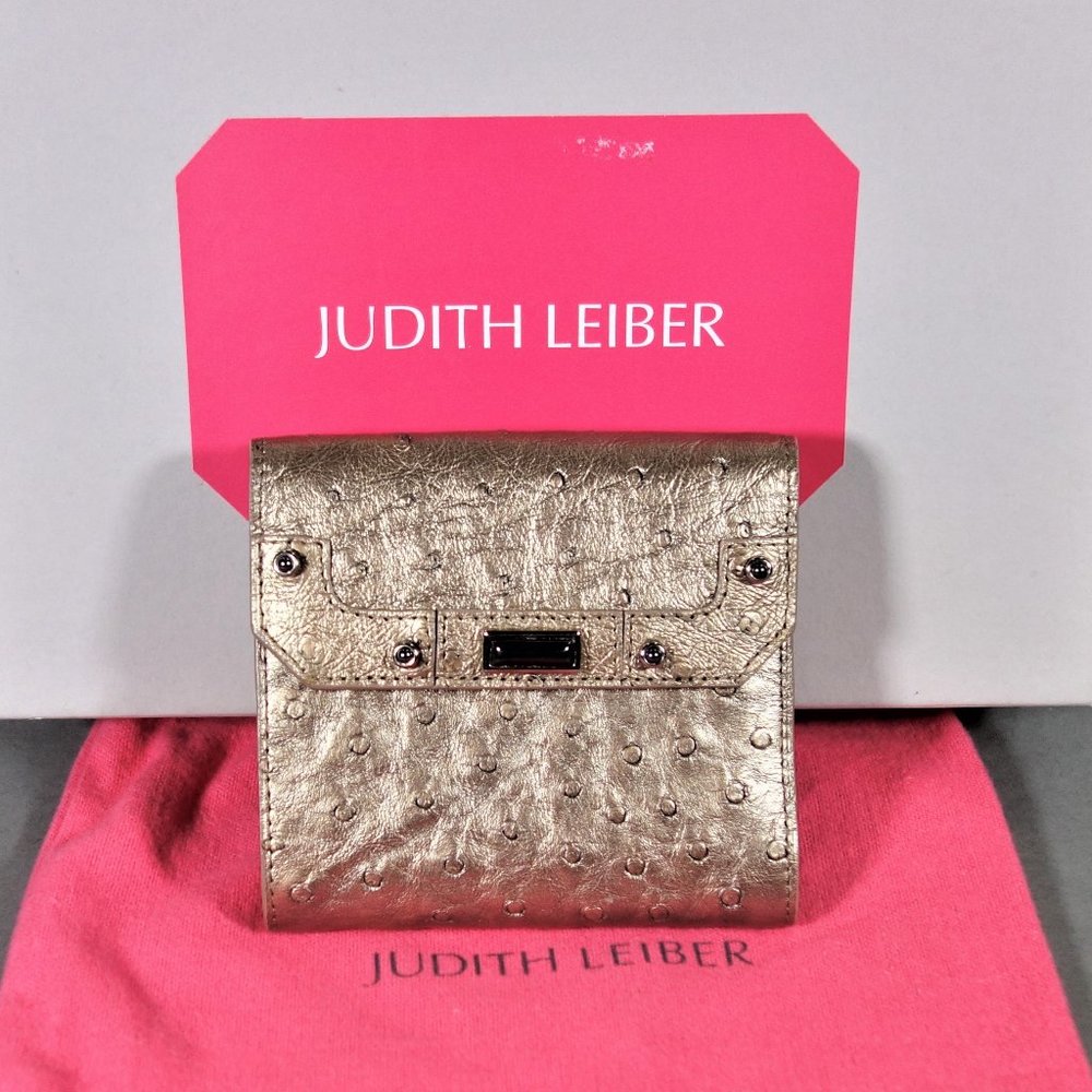 Judith Leiber Ostrich Small Wallet Platinum NEW